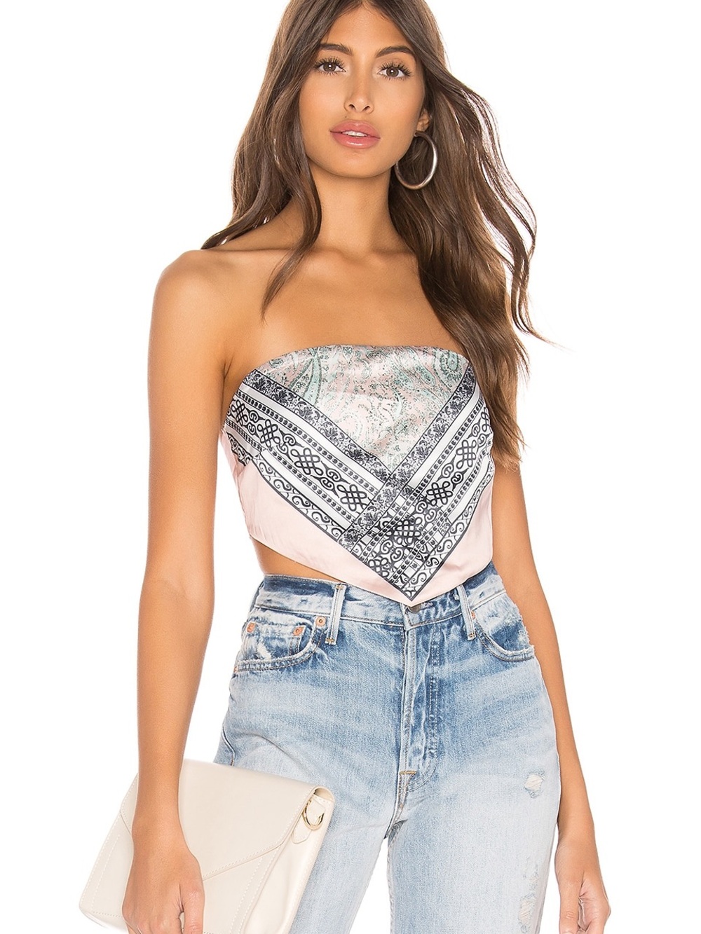 Strapless Bandana Print Crop Top - Pink Super Down Sophia bandana top XS
